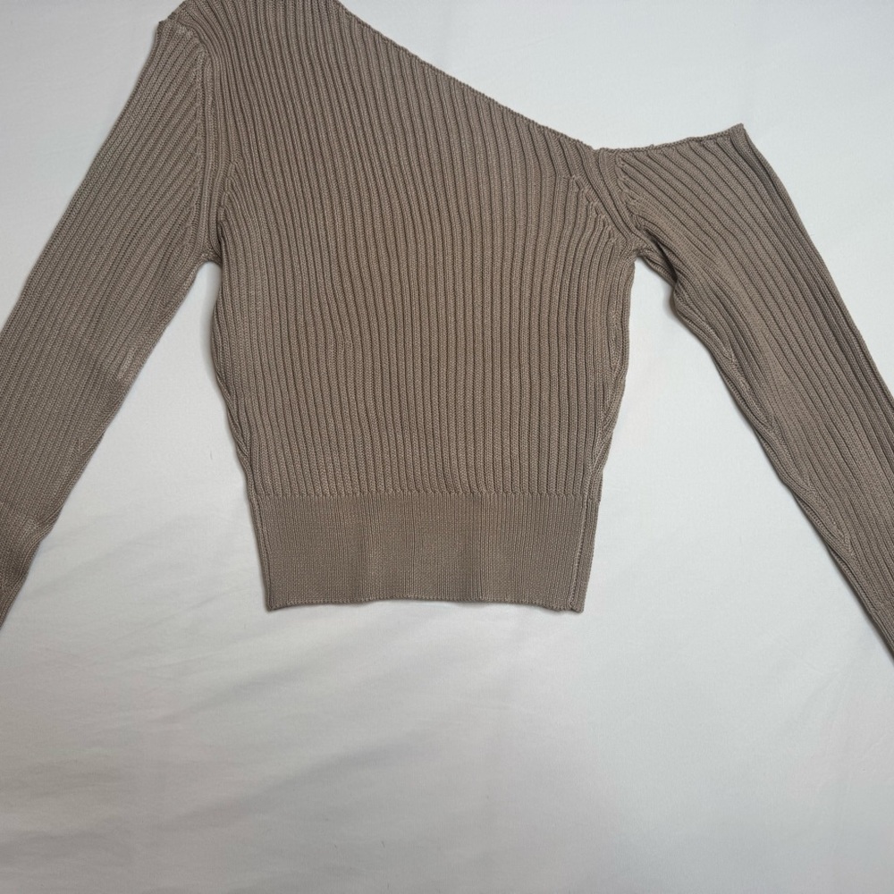 One-Shoulder Ribbed Sweater Top - Taupe